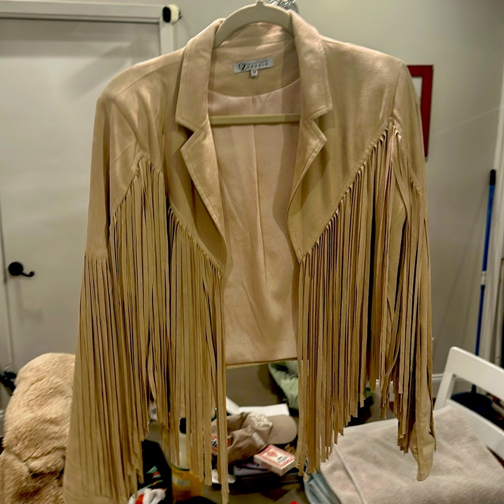 Fringe cropped suede jacket